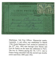 Càd * LAMENTIN * / MARTINIQUE / Col. Gen. N° 49 (2) Sur Carte Postale De La Martinique Adressée à Paris. 1892. - TB / SU - Maritieme Post