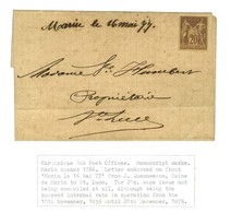 Lettre Avec Texte Daté De Marin Le 15 Mai 1877 Adressée Localement à Ste Luce. Au Recto, Marque Manuscrite '' Marin 16 M - Maritieme Post