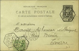 Càd Hexa De Lev. Exp. F PARIS 1F / PL. DE LA BOURSE Sur Entier 10c + N° 102 Pour Tarare. 1900. - SUP. - R. - Sonstige & Ohne Zuordnung