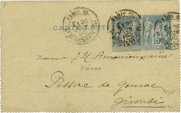 Càd De Lev. Exp. PARIS 25 / BD ST GERMAIN 104 E1 Sur Entier 15c + N° 90. 1890. - TB. - R. - Autres & Non Classés