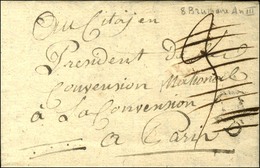 B à Sec (S N° 9501) + Marque De Censure Au Verso '' Vu '' (S N° 9502) Sur Lettre Avec Texte Daté Du 8 Brumaire An 3 Pass - Frankobriefe