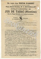 NESTOR D'ARGENT  Bruxelles Pl. St Gudule 7, Vend Extrait Concentré De JUS DE TABAC (NICOTINE) Publicité  Vers 1900 - 1800 – 1899