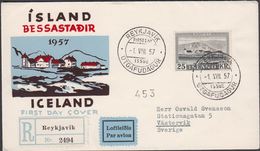 1957. FDC REYKJAVIK -1.VIII. 57. 25 Kr. Bessastadir. Rec.  (Michel 319) - JF310241 - Lettres & Documents