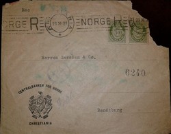 O) 1921 NORWAY, POST HORN SCT 92 40o, CENTRALBANKEN, TO RENDSBURG, XF - Lettres & Documents