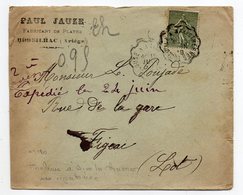 1918--Lettre Pour Figeac-46 -type Semeuse-cachet Ambulant "Toulouse à Ax Les Thermes"--Paul JAUZE-Bédeilhac-09 - 1877-1920: Période Semi Moderne