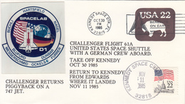 1985 USA Space Shuttle Challenger STS-61A Take Off And Return To Kennedy Commemorative Cover - América Del Norte