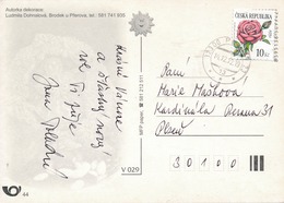 N0603 - Czech Rep. (2012) 323 00 Plzen 23 (postcard: Christmas); Tariff: 10,00 CZK (stamp: Rose) - Storia Postale