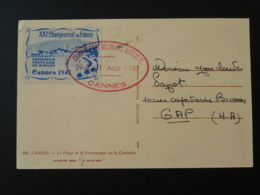 Carte Avec Vignette Championnat De France De Boules Petanque Cannes 1947 - Covers & Documents