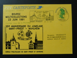 Premier Jour Flamme Jumelage St-Priest Mulheim Sur Entier Postal Liberté De Gandon 1991 - Cartes Postales Repiquages (avant 1995)