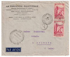 1940 - LETTRE PAR AVION CAD GRAND BASSAM COTE D'IVOIRE + CENSURE CONTROLE POSTAL COMMISSION D D1 AOF ISERE FORESTIERE - Lettres & Documents