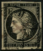 Oblit. N°3 20c Noir S/jaune, Obl CàD Type 14, Signé Calves - B - 1849-1850 Cérès