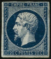 ** N°14Aa 20c Bleu Foncé, Type I Petite Marge En Haut - B - 1853-1860 Napoléon III.