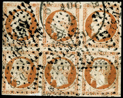 Oblit. N°16 40c Orange, Bloc De 6 Petits Défauts Habituels - B - 1853-1860 Napoleon III