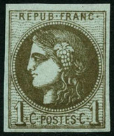 Oblit. N°39Cb 1c Olive Foncé R3 - TB - 1870 Bordeaux Printing