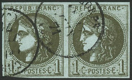 Oblit. N°39Cb 1c Olive Foncé R3, Paire - TB - 1870 Emissione Di Bordeaux