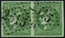 Oblit. N°42B 5c Vert R2, Paire Signé Calves - TB - 1870 Uitgave Van Bordeaux