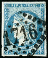 Oblit. N°44A 20c Bleu R1, Type I - B - 1870 Ausgabe Bordeaux