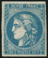 ** N°46B 20c Bleu, Type III R2 Au Filet à Droite - B - 1870 Bordeaux Printing