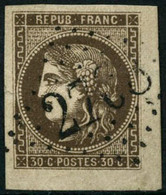 Oblit. N°47 30c Brun, Coin De Feuille Obl GC, Pièce De Luxe - TB - 1870 Ausgabe Bordeaux