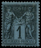 * N°84 1c Noir S/bleu De Prusse, Signé Calves - TB - 1876-1898 Sage (Tipo II)