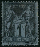 Oblit. N°84 1c Noir S/bleu De Prusse, Une Dent Un Peu Courte - B - 1876-1898 Sage (Tipo II)