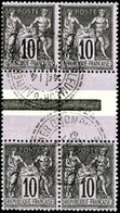 Oblit. N°103b 10c Noir S/lilas, Bloc De 4 Interpanneau Avec Les 2 Types Se Tenant, Pièce De Luxe - TB - 1898-1900 Sage (Type III)