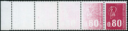 ** N°1816 80c Bequet Rouge, Bande Horizontale De 5, 3 Ex Sans Impression Tenant à Impression Partielle Tenant à Normal - - Altri & Non Classificati