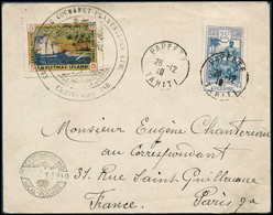 Lettre N°51 Lettre Du 21/11/19 De Christmas Island Pour Paris, Affranchie Avec La Vignette 5c Et Un Timbre Polynésien à  - Autres & Non Classés