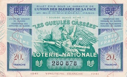 ¤¤   -   1/10 D'un Billet De La LOTERIE NATIONALE De 1941   -   Les Gueules Cassées    -  ¤¤ - Billetes De Lotería