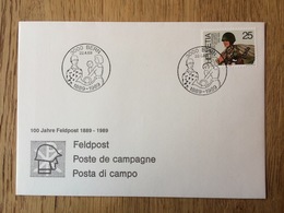 Helvetia Swiss Suisse Schweiz 1989, 100 Jahre Feldpost, Umschlag - Postmarks