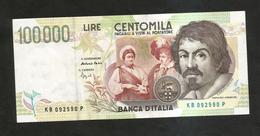 ITALIA - BANCA D' ITALIA - 100000 Lire "CARAVAGGIO" - II° Tipo (Firme: Fazio / Speziali) REPUBBLICA ITALIANA - 100000 Liras