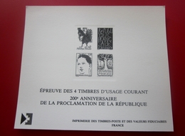 200é Anniversaire Proclamation République -ÉPREUVE -émis Imprimerie Timbre Poste 4 T. Usage Courant  Feuillet Cartonné - Altri & Non Classificati