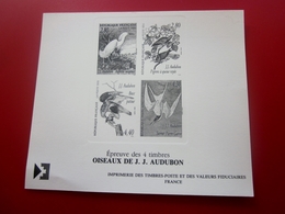 1995 OISEAUX DE J.J. AUDUBON-ÉPREUVE DES 4 Timbre  -émis Imprimerie Timbre Poste   Feuillet Cartonné - Autres & Non Classés