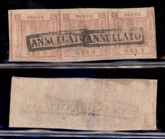 ANTICHI STATI - NAPOLI - 1858 - 1 Grano (3) - Striscia Orizzontale Di Tre Usata - Assottigliata Al Centro - Sonstige & Ohne Zuordnung