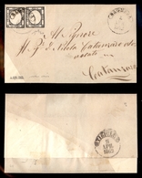 ANTICHI STATI - NAPOLI - Bagnara (P.ti 3) - Due 1 Grano (19c - Nero Vivo) Corti A Sinistra - Piego Per Catanzaro Del 4.4 - Autres & Non Classés