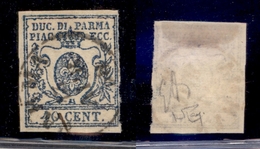 ANTICHI STATI - PARMA - 1857 - 40 Cent (11a - Azzurro Scuro) Usato - Cert. Raybaudi (1.200) - Sonstige & Ohne Zuordnung
