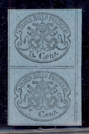 ANTICHI STATI - PONTIFICIO - 1870 - Non Ultimati - 5 Cent (32) In Coppia Verticale - Pezzo Inferiore Senza Cifra E Punto - Andere & Zonder Classificatie