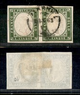 ANTICHI STATI - SARDEGNA - 1862 - 5 Cent (13Dc - Verde Oliva) - Coppia Orizzontale Usata - Other & Unclassified