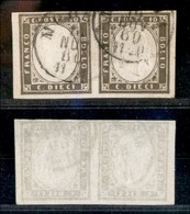 ANTICHI STATI - SARDEGNA - 1860 - 10 Cent (14Bd - Bruno Oliva) - Coppia Orizzontale Usata A Modena Il 16.11.60 - Other & Unclassified