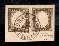 ANTICHI STATI - SARDEGNA - 1861 - Due 10 Cent (14Cp - Bruno) Usati Su Frammento Da Comacchio Del 10.1.62 - Vaccari - Autres & Non Classés