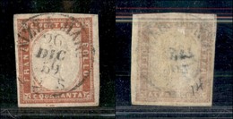 ANTICHI STATI - SARDEGNA - 1859 - 40 Cent (16Ba - Rosso Mattone) Usato A Nizza Il 26.12.59 - Sonstige & Ohne Zuordnung