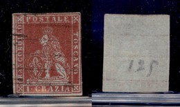 ANTICHI STATI - TOSCANA - 1851 - 1 Crazia (4b - Carta Azzurrata) Stretto Margine A Destra - Cert. AG - Autres & Non Classés