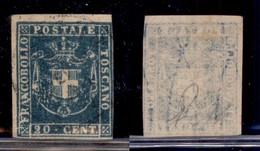 ANTICHI STATI - TOSCANA - 1860 - 20 Cent (20) Usato - Angolo Di Foglio Superiore Sinistro - Preciso A Destra - Sonstige & Ohne Zuordnung