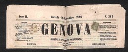 REGNO D'ITALIA - 1 Cent (14) Isolato Su Giornale “Genova” Del 15.11.66 Per Verona - Autres & Non Classés