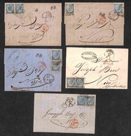 REGNO D'ITALIA - 20 Cent Su 15 (23) - Cinque Lettere Da Genova E Savona Per Nizza Del 1866 Tutte Con Doppia Affrancatura - Autres & Non Classés