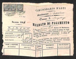 REGNO D'ITALIA - Uso Fiscale - 20 Cent Su 15 Cent (25) - Striscia Di Tre Su Mandato Di Pagamento Del Circondario Di Asti - Other & Unclassified