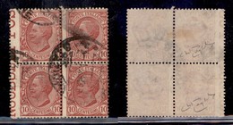 REGNO D'ITALIA - 1906 - 10 Cent Leoni (82) - Quartina Usata - Dentellatura Verticale Sinistra Spostata Sulle Diciture Di - Andere & Zonder Classificatie