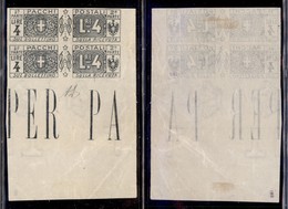 REGNO D'ITALIA - 1914 - Pacchi Postali - 4 Lire (15f) Coppia Verticale Bordo Foglio Non Dentellata - Senza Gomma - Diena - Andere & Zonder Classificatie