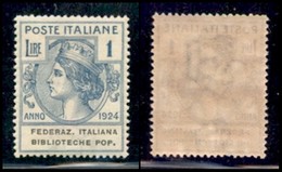 REGNO D'ITALIA - 1924 - Enti Parastatali - 1 Lira Biblioteche Pop. (37) - Gomma Integra (75) - Andere & Zonder Classificatie