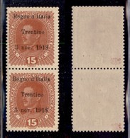 OCCUPAZIONI - TRENTINO - 1918 - 15 Heller (6) - Coppia Verticale Con Lettere Difettose (d’I..l) Nel Pezzo Superiore - Go - Sonstige & Ohne Zuordnung